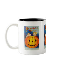 Halloween Greeting Two Kids and Pumpkin Coffee Mug