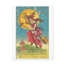 Halloween Greetings Woman On Broom postcards by vintagehalloween Halloween Greetings Woman On Broom postcards