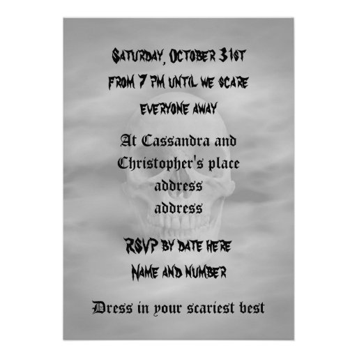 Halloween horror ghostly skull 5x7 party personalized invites