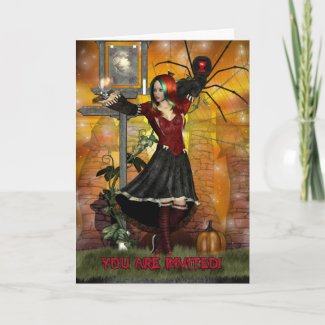 Halloween Invitation Card with witch spider and bl card