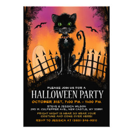 Halloween Invitation - Scary Cat in Graveyard