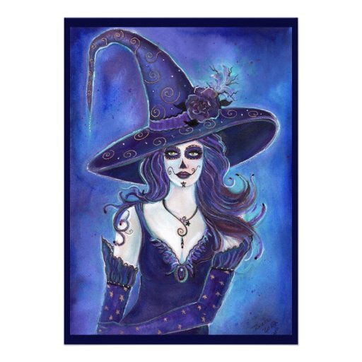 Halloween invitations Day of the dead witch