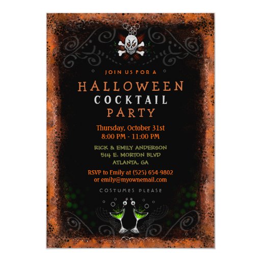 Halloween Invite - Border with Skull & Cocktails (front side)