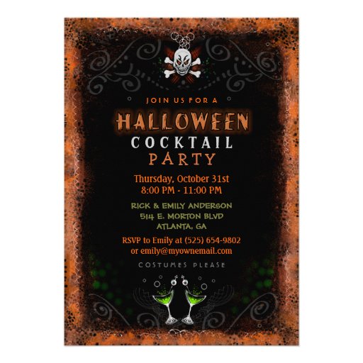 Halloween Invite - Border with Skull & Cocktails
