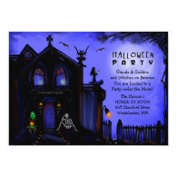 Haunted House purple and black Halloween Party invite