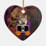 Halloween -Just a Lil Spooky Siberian Husky Copper Christmas Ornaments