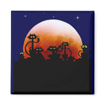 Halloween Kitties and Halloween Moon Magnet by Lotacats Halloween Kitties and Halloween Moon Magnet