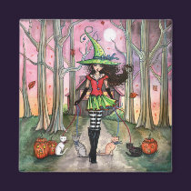 Halloween Magnet Witch and Cats magnets