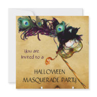 HALLOWEEN MASQUERADE PARTY, parchment invitation
