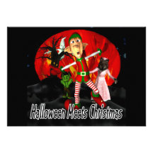 Halloween meets Christmas - Elf running away Custom Invites