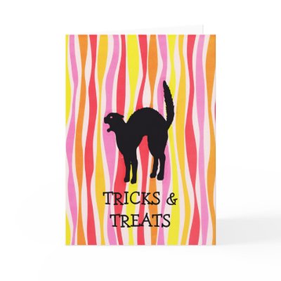 HALLOWEEN MEOW, TRICKS & TREATS GREETING CARDS by sageworksart