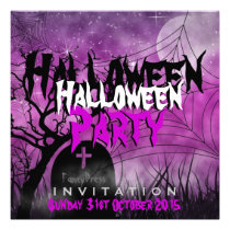 Halloween Moon Spider Web Pink Black  Invitation