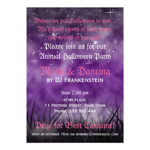 Halloween Moon & Spider Web Purple Invitation