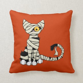 Halloween Mummy Cat Reversible Throw Pillow