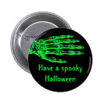 Halloween neon green zombie skeleton hand pinback buttons
