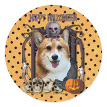 Halloween Nightmare - Corgi - Owen Round Stickers