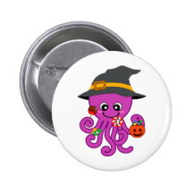 Halloween Octopus Pinback Buttons