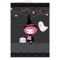 Halloween (or Birthday) Pink Cute Witch card cards