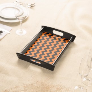 Halloween Orange And Black Chevron Serving Platters