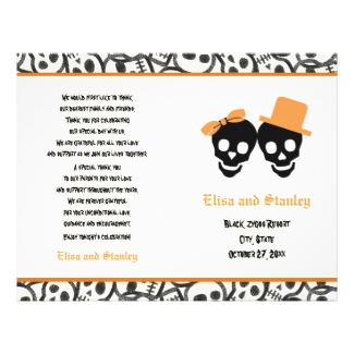 Halloween orange and black skull wedding program