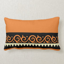 Halloween Orange and Black Stripes and Scrolling Pillow