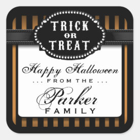 Halloween Orange & Black Striped Trick or Treat Square Sticker