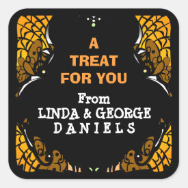 Halloween Orange & Black Treat for You Custom Square Sticker