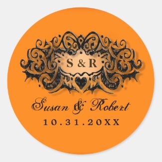 Halloween Orange Black Wedding Round Label Names