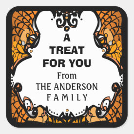 Halloween Orange Black & White Treat for You Square Sticker
