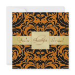 Halloween Orange Damask Black Invitation