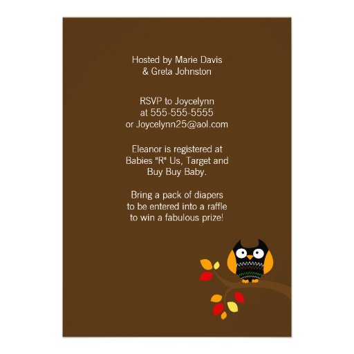 Halloween Owl 5x7 Baby Shower Invitation 2-sided