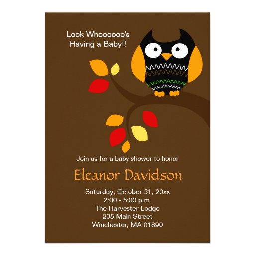 Halloween Owl 5x7 Baby Shower Invitation 2-sided
