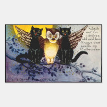 Halloween Owl and Black Cats Rectangle Stickers
