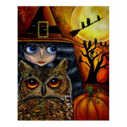Halloween Owl Witch Poster print
