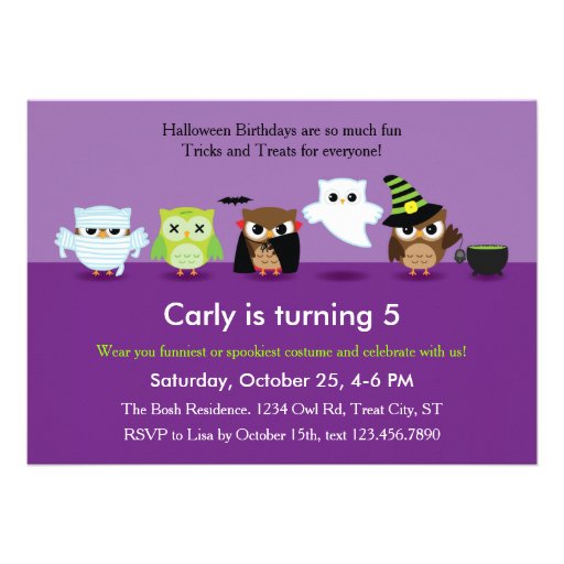 Halloween Owls in Costume Birthday  Invitation Custom Invite