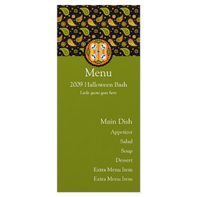 Halloween Paisley Skull Menu Card Rack Card Template by 13BlackCatsDesigns Halloween Paisley Skull Menu Card Rack Card Template by 13BlackCatsDesigns