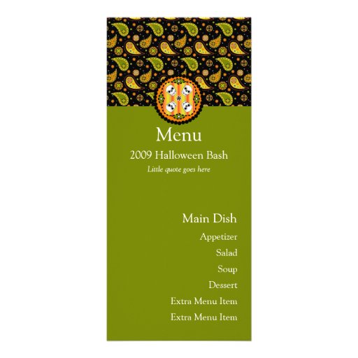 Halloween Paisley Skull Menu Card Rack Card Template