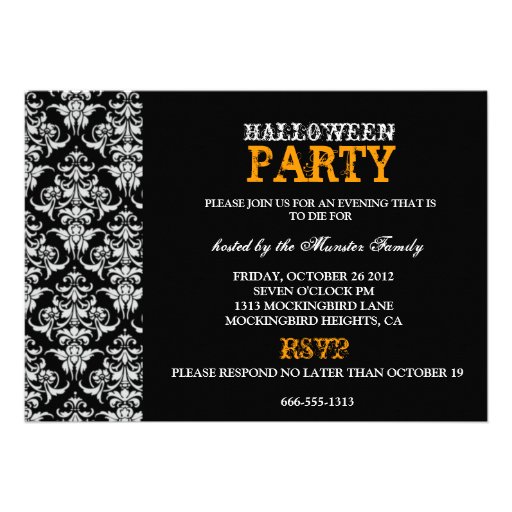 Halloween Party - Black Gothic Damask Announcements