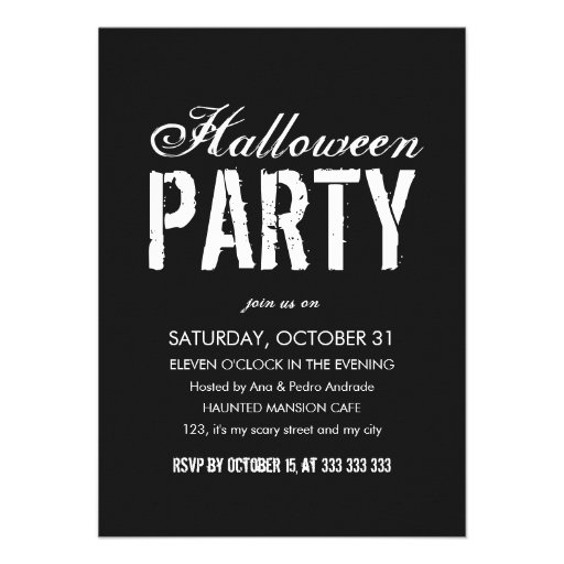Halloween Party Black White Grunge Script Adult Invites