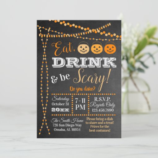 Halloween Party Chalkboard Eat Drink Be Scary Invitation Zazzle