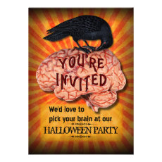 Halloween Party - Creepy Raven on Brain Custom Custom Invitation