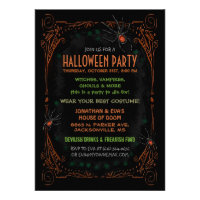 Halloween Party Invitation - Black Orange Spiders Custom Announcements