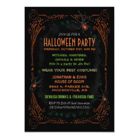 Halloween Party Invitation - Black Orange Spiders 5