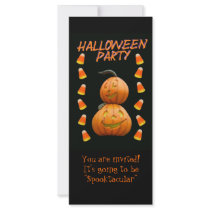 Halloween party invitation pumpkins and candy rack cards