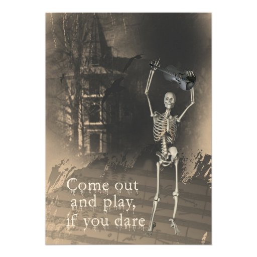 Halloween Party Invitation, Skeleton with Violin (front side)