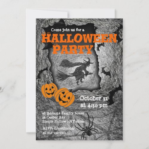 Halloween Party Invitation Witch Spider invitation