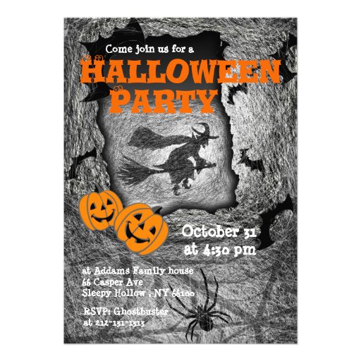 Halloween Party Invitation Witch Spider