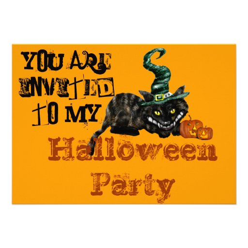 Halloween Party Invitations Black Witches Cat