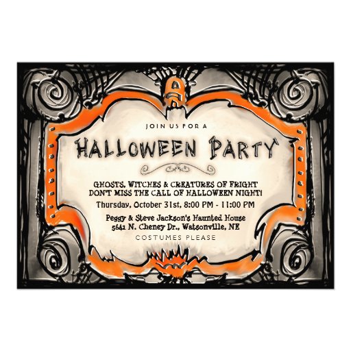 Halloween Party Invite - Black & Orange Border