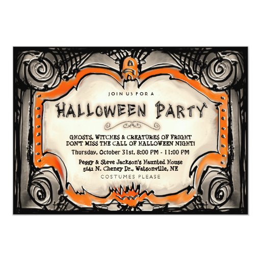 Halloween Party Invite - Black & Orange Border (front side)